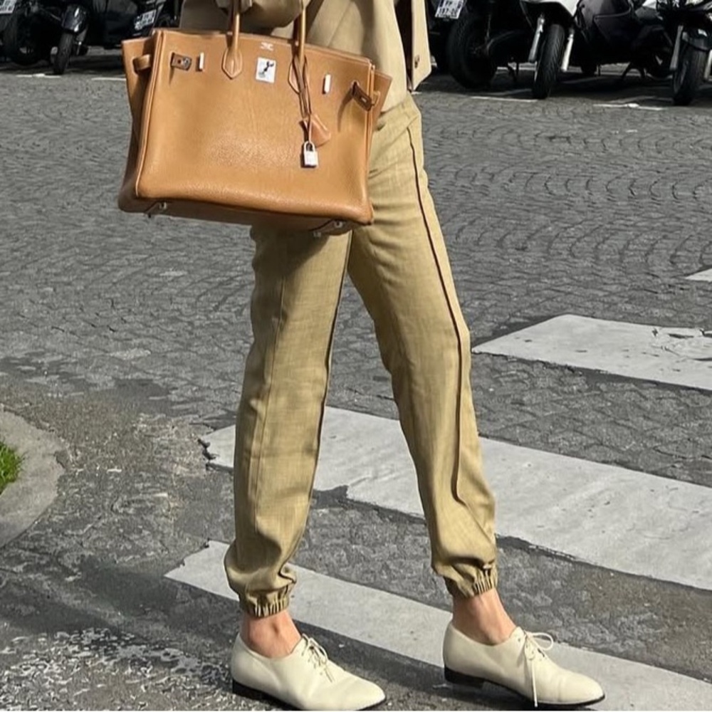 Tan High-Waisted Wide-Leg Trousers (Hemmed for Petites)